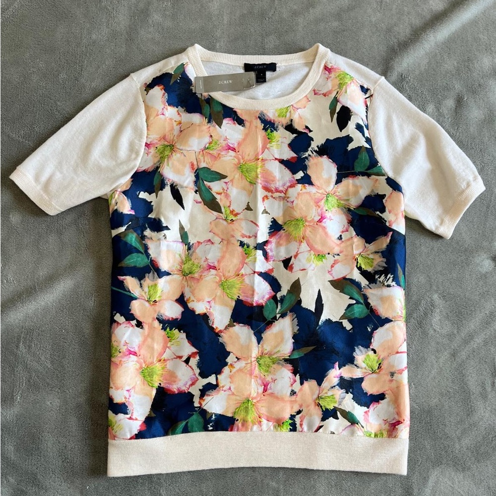 J. Crew Floral Blouse - Navy and Cream